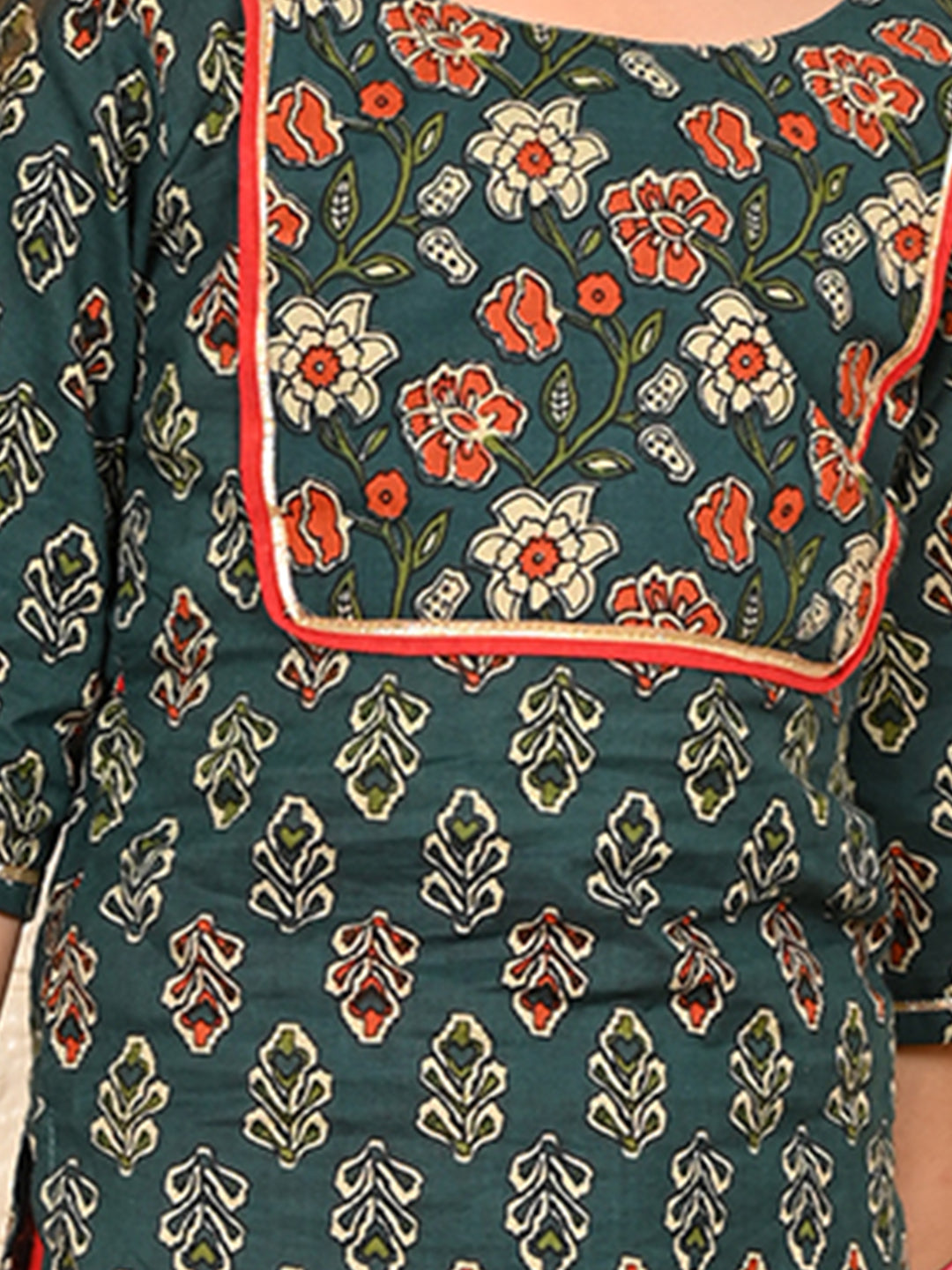 Blue three-quarter sleeves Kurti  With Red Sharara