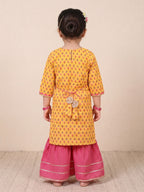 Yellow three-quarter sleeves Kurti  With Pink Sharara