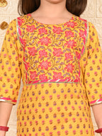 Yellow three-quarter sleeves Kurti  With Pink Sharara