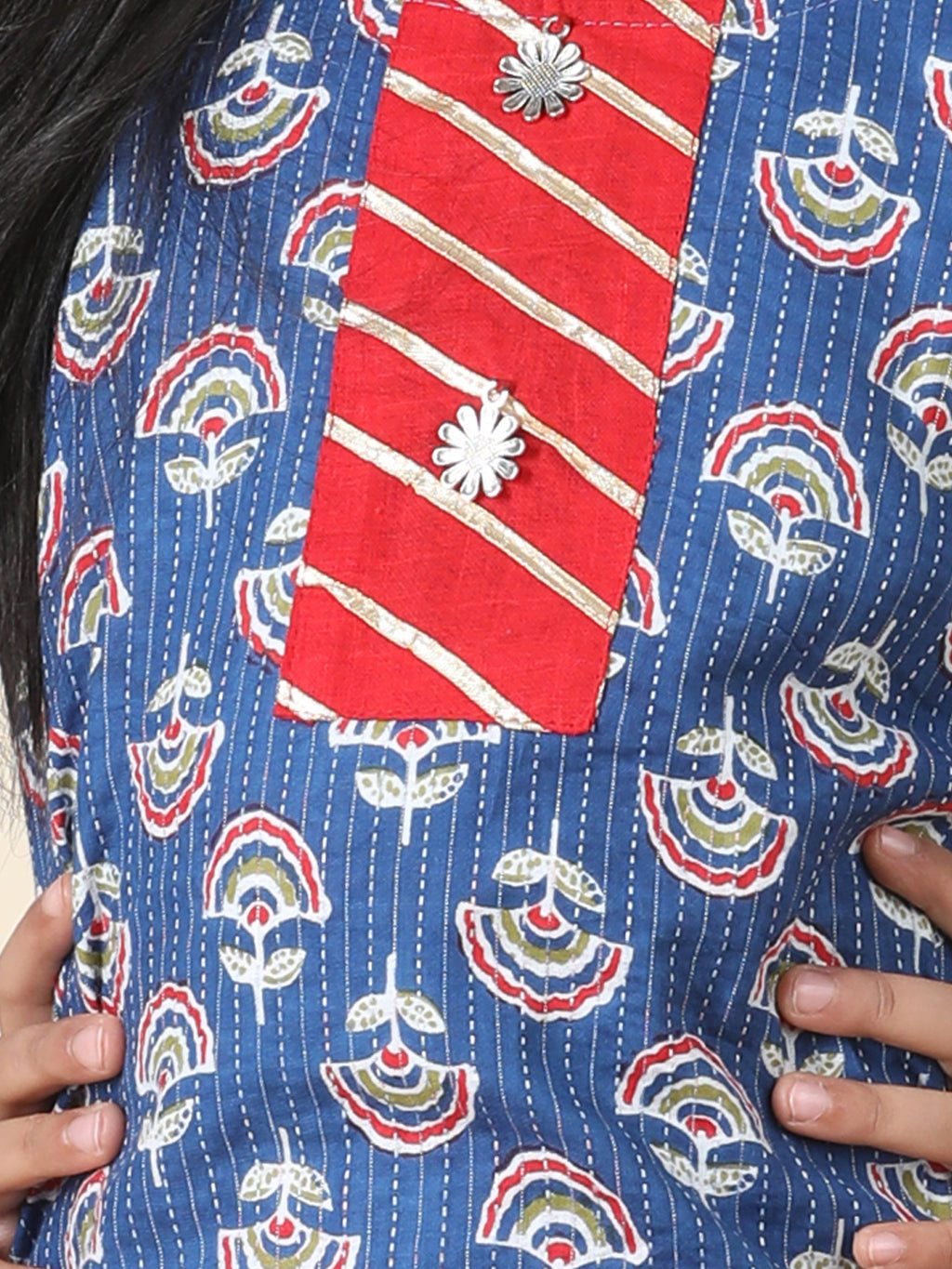 Blue three-quarter sleeves Kurti  With Red Sharara