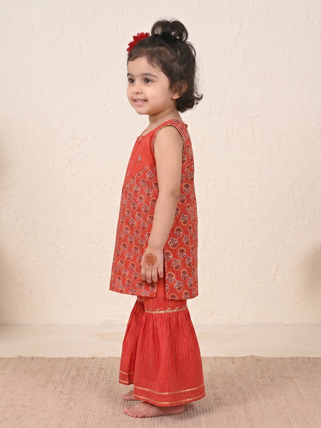 Red Sleevesless embroidered Kurti  With Red Sharara
