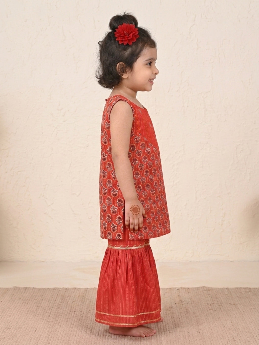 Red Sleevesless embroidered Kurti  With Red Sharara