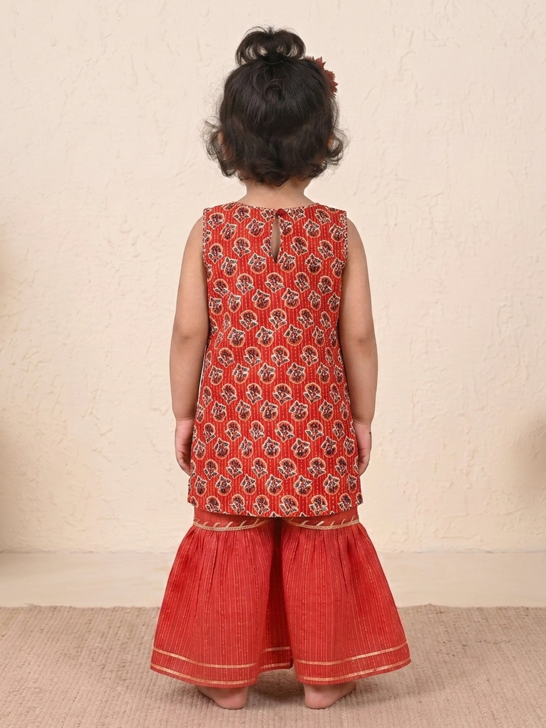 Red Sleevesless embroidered Kurti  With Red Sharara