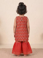 Red Sleevesless embroidered Kurti  With Red Sharara