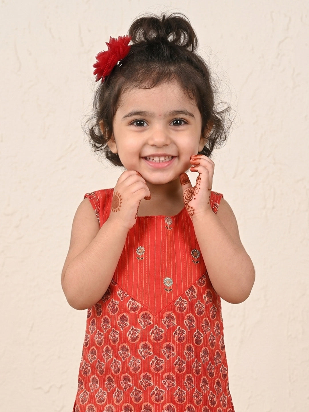 Red Sleevesless embroidered Kurti  With Red Sharara