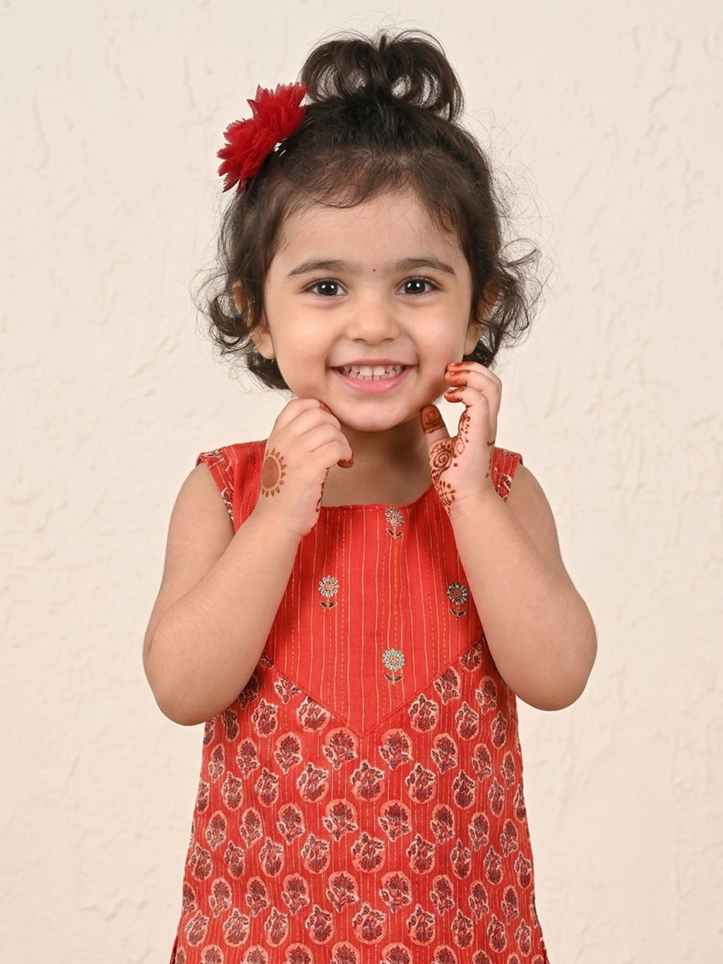 Red Sleevesless embroidered Kurti  With Red Sharara