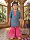 Blue three-quarter sleeves Kurti  With Pink Sharara