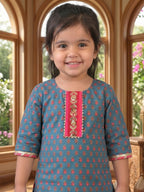 Blue three-quarter sleeves Kurti  With Pink Sharara