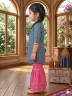 Blue three-quarter sleeves Kurti  With Pink Sharara