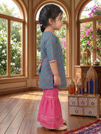 Blue three-quarter sleeves Kurti  With Pink Sharara
