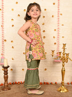 Yellow floral kurti with green sharara