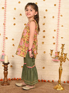 Yellow floral kurti with green sharara