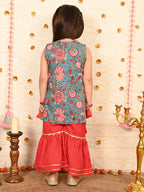 Blue floral kurti with red sharara