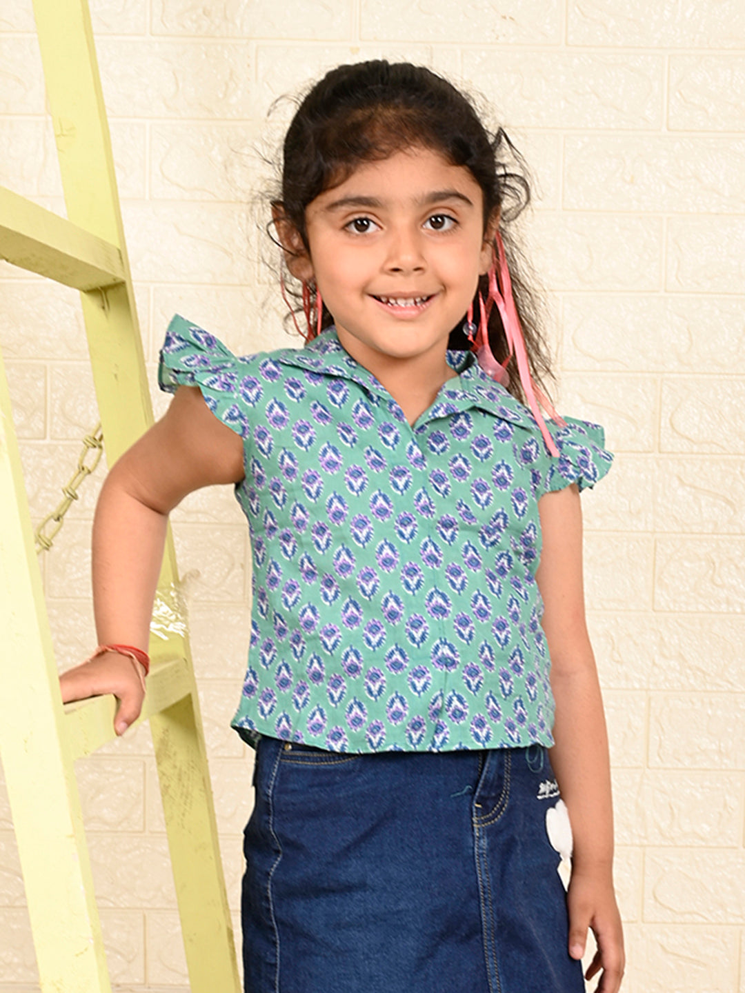 Green Cotton Floral Printed top