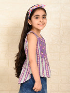 Purple Cotton Printed sleeveless Top
