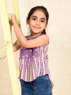 Purple Cotton Printed sleeveless Top