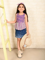 Purple Cotton Printed sleeveless Top