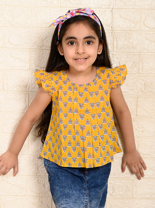 Yellow Cotton Floral Printed top