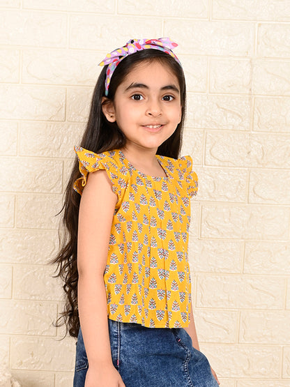 Yellow Cotton Floral Printed top