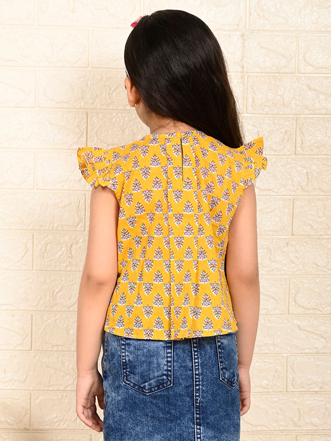 Yellow Cotton Floral Printed top