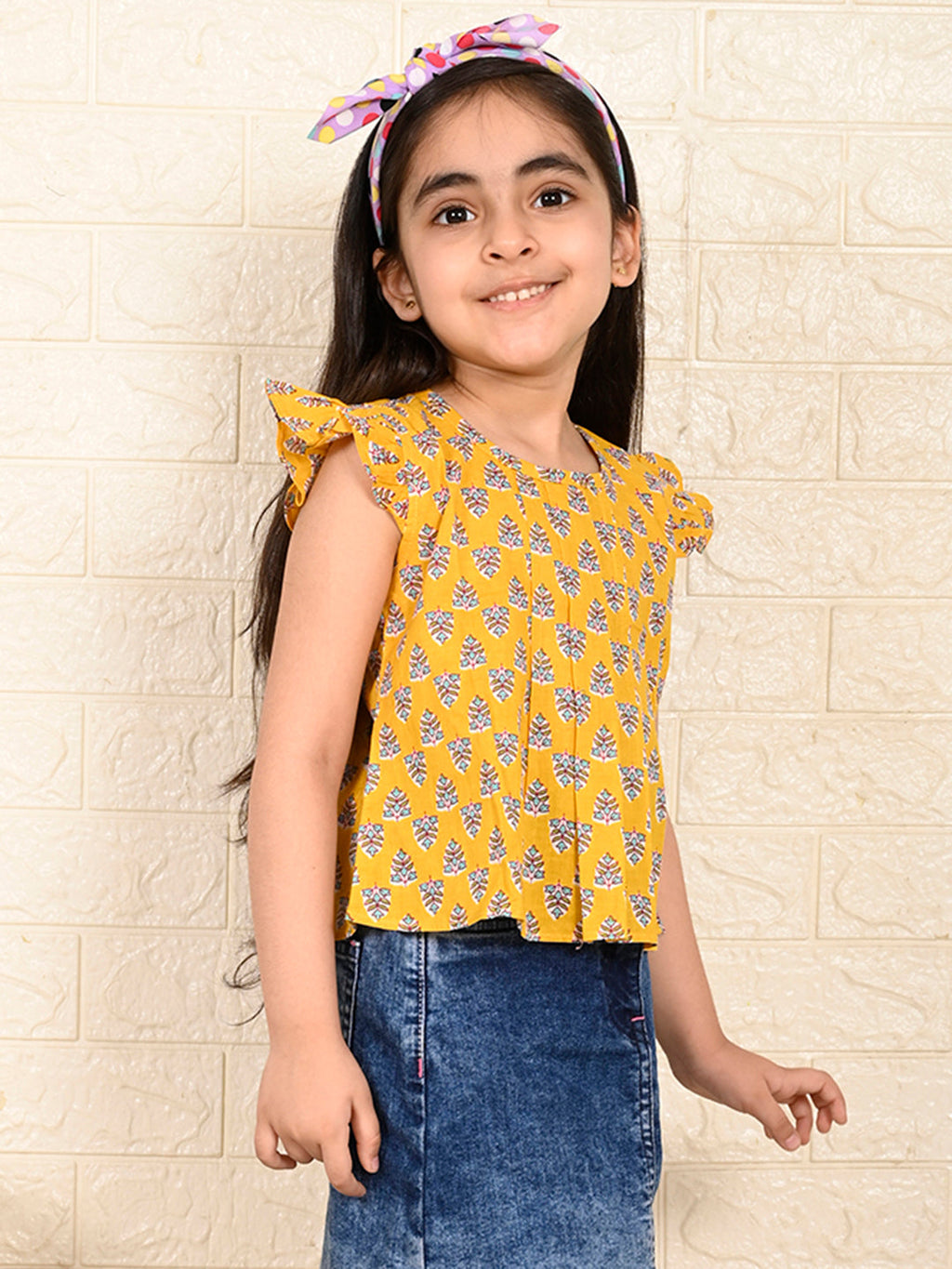 Yellow Cotton Floral Printed top