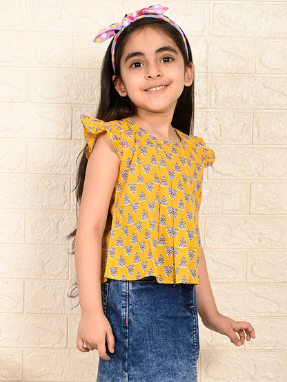 Yellow Cotton Floral Printed top