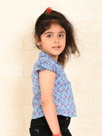 Blue Cotton Floral Printed top
