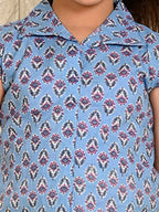 Blue Cotton Floral Printed top