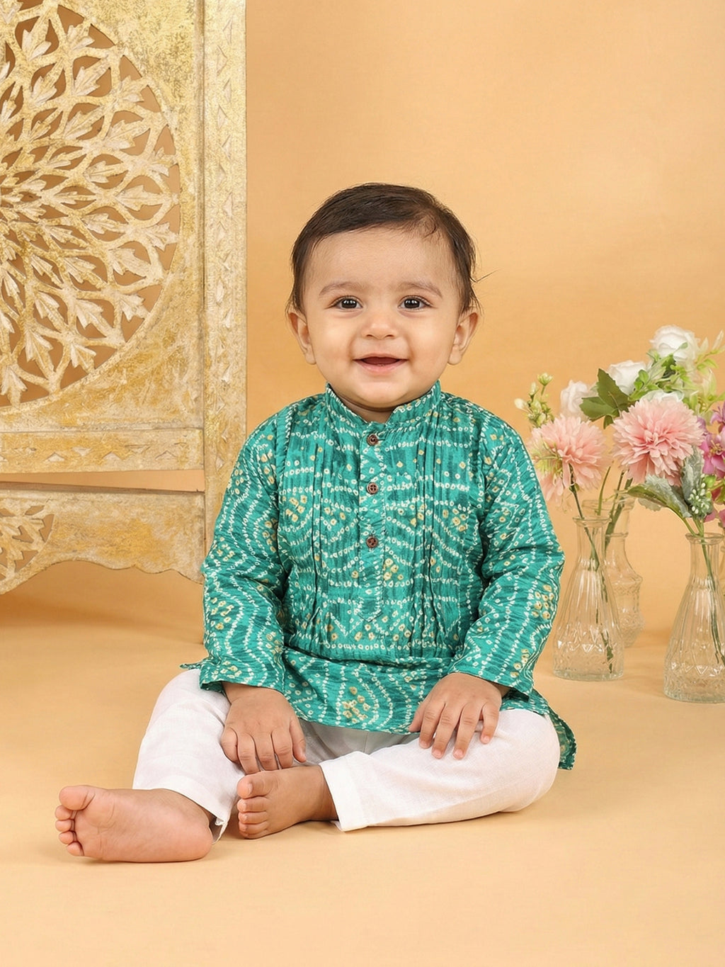Green Bhandhani Kurta with Pajama