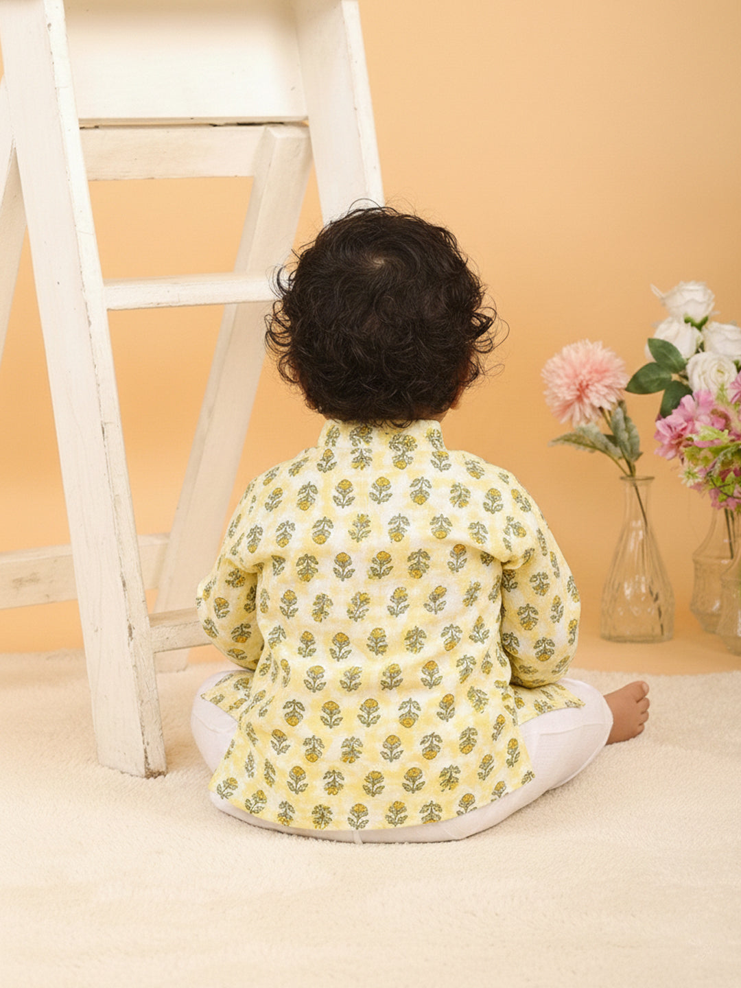 Yellow Floral Print Kurta with Pajama