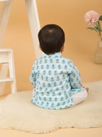 Blue Floral Print Kurta with Pajama