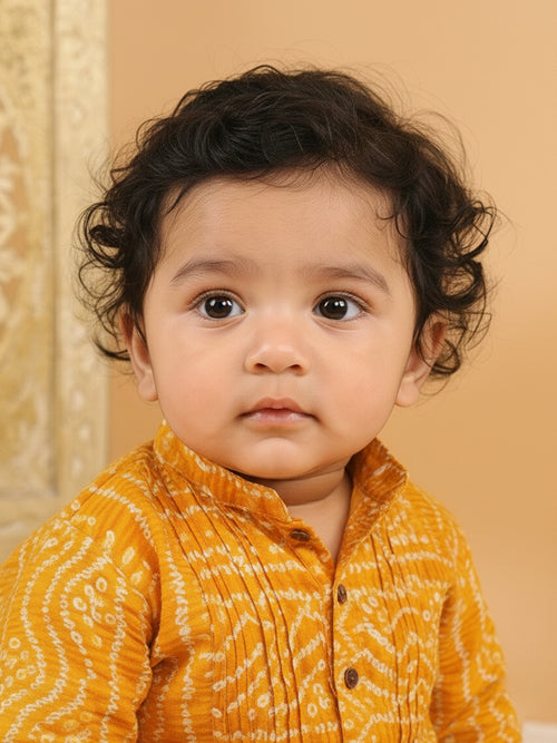 Yellow Bhandhani Kurta with Pajama