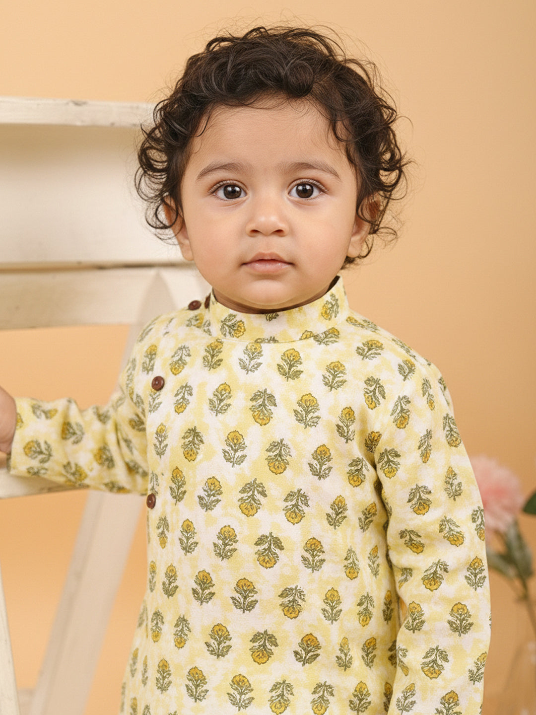 Yellow Floral Print Kurta with Pajama