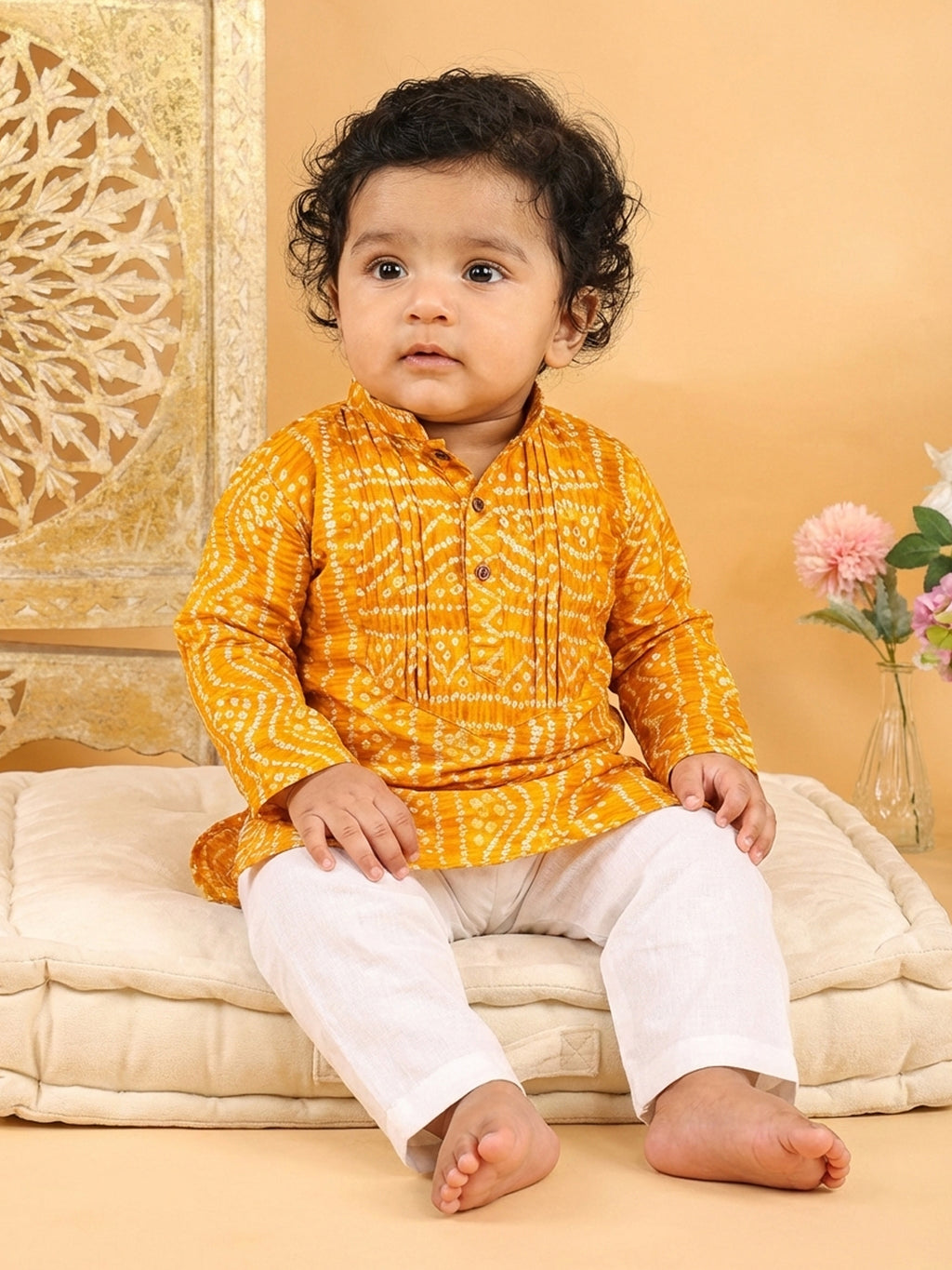 Yellow Bhandhani Kurta with Pajama