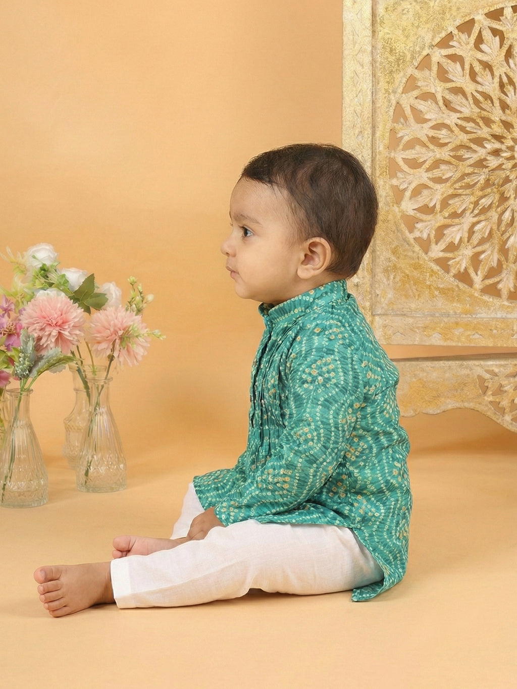 Green Bhandhani Kurta with Pajama