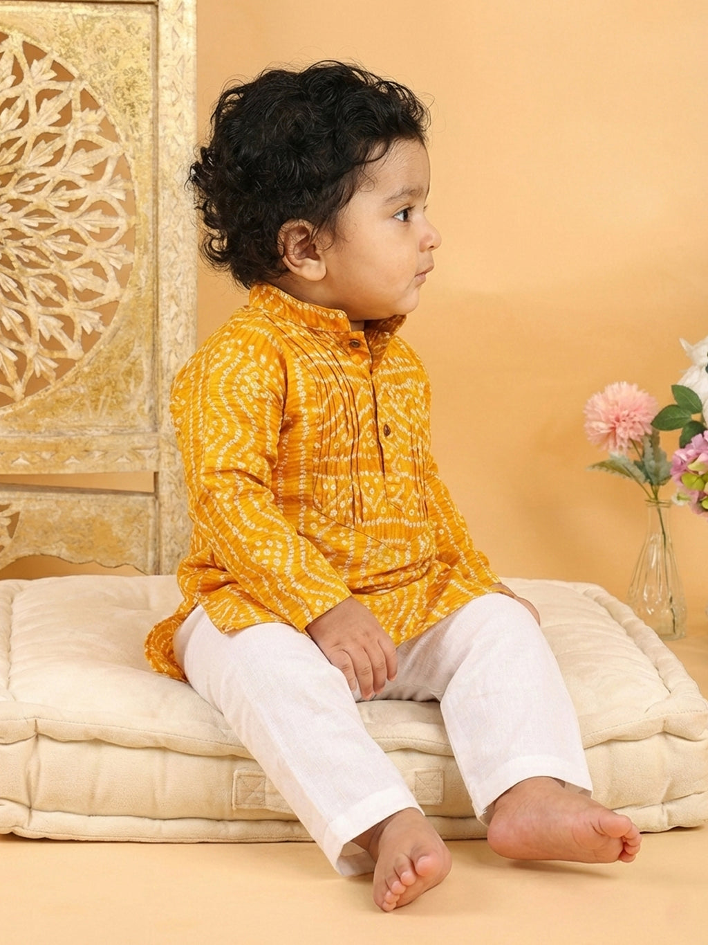 Yellow Bhandhani Kurta with Pajama