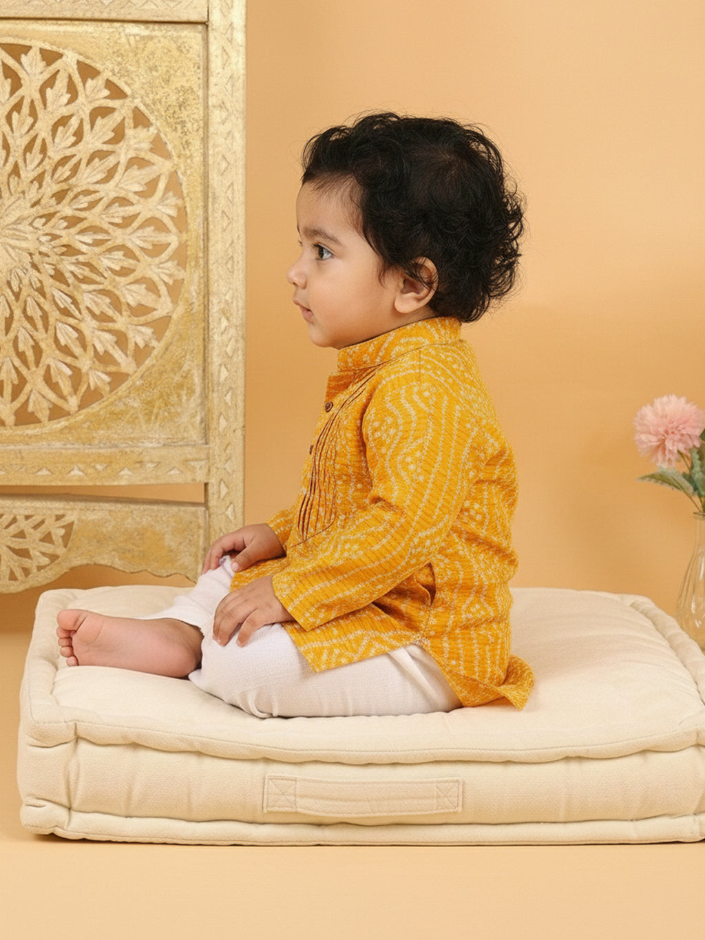 Yellow Bhandhani Kurta with Pajama