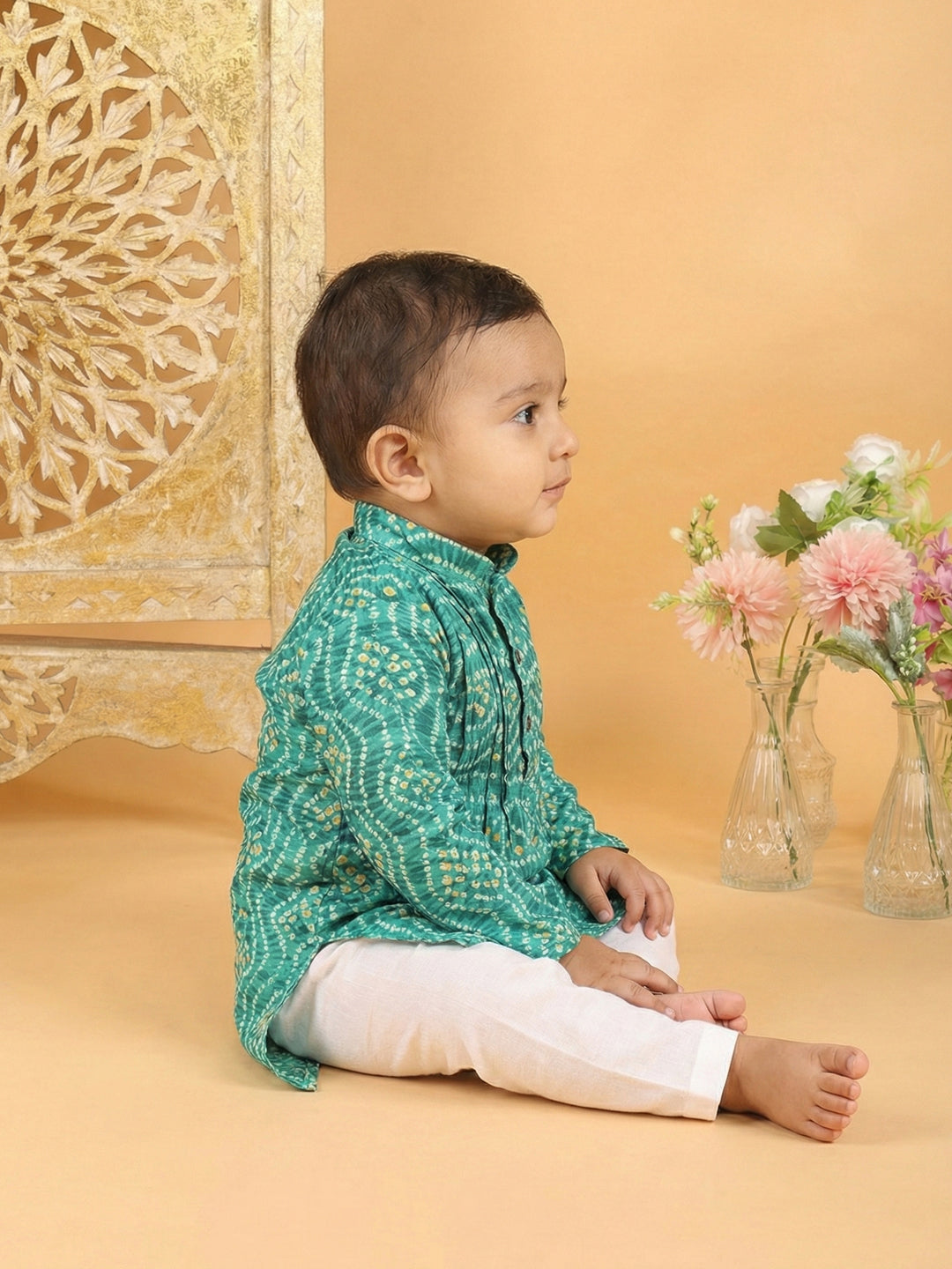 Green Bhandhani Kurta with Pajama