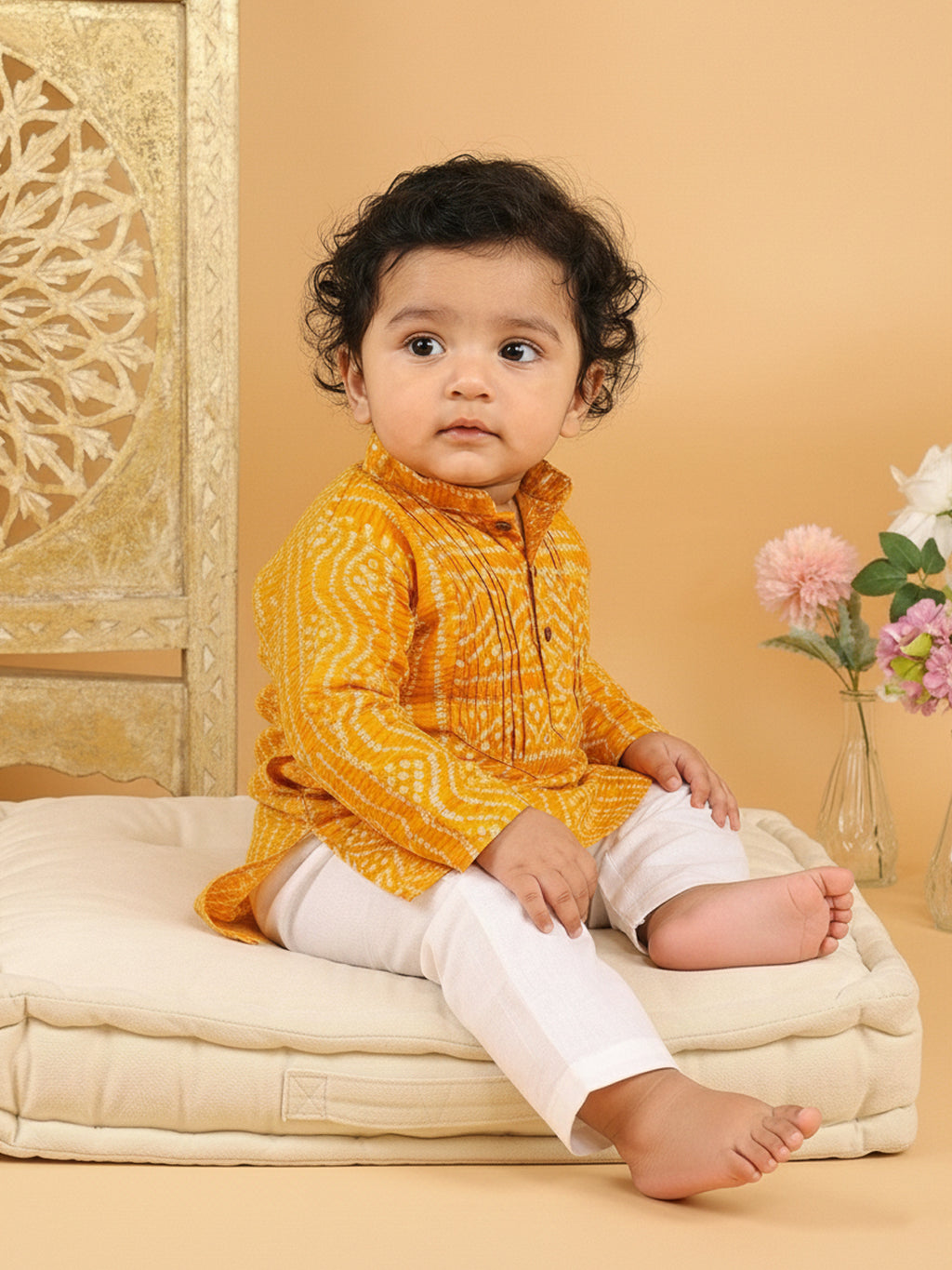 Yellow Bhandhani Kurta with Pajama