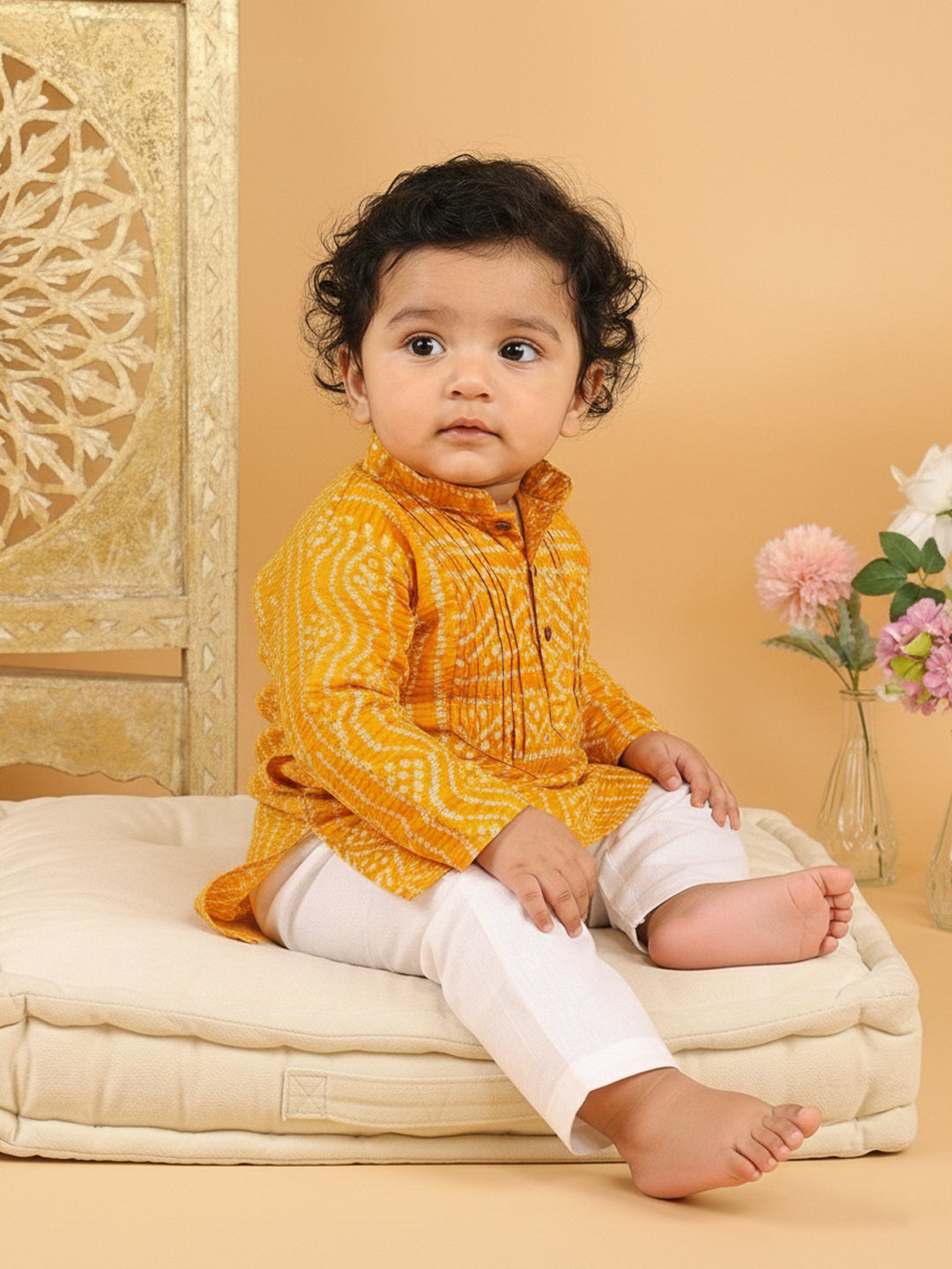 Yellow Bhandhani Kurta with Pajama