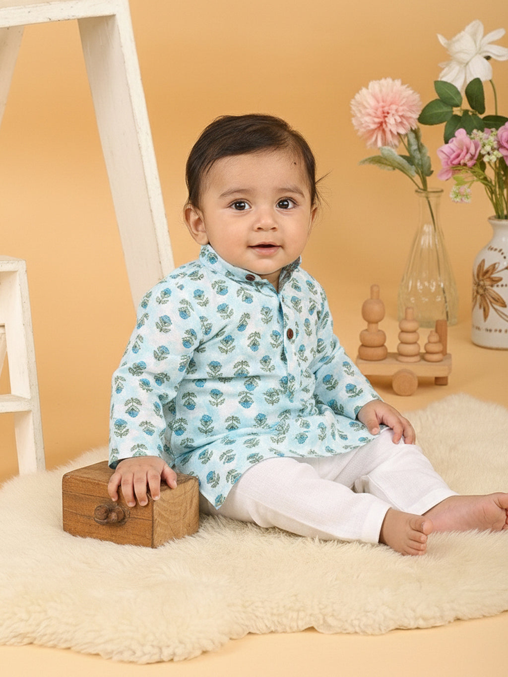 Blue Floral Print Kurta with Pajama