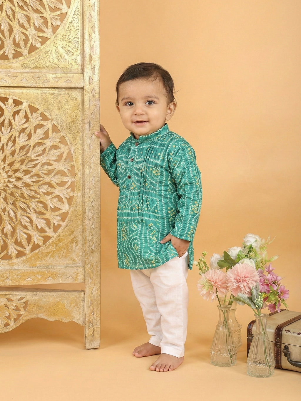 Green Bhandhani Kurta with Pajama