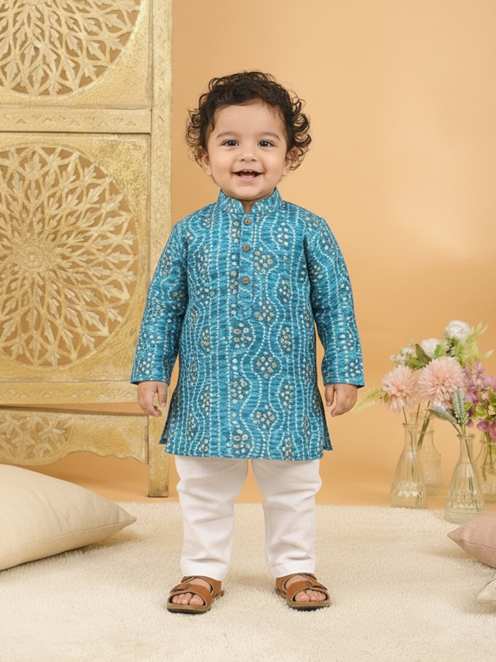 Blue Bhandhani Kurta with Pajama