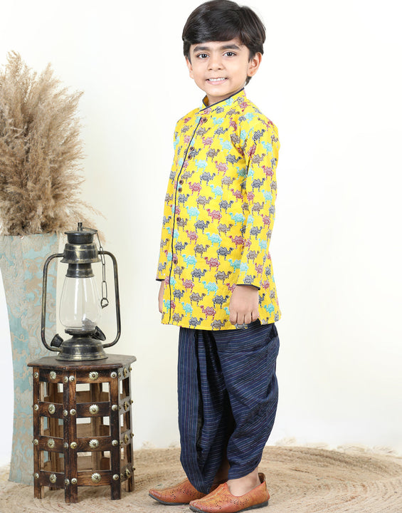 Yellow Camel Printed Style Kurta Dhoti