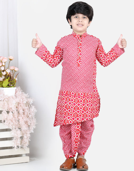 Red Floral and Leheriya Kurta Dhoti