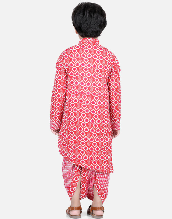 Red Floral and Leheriya Kurta Dhoti