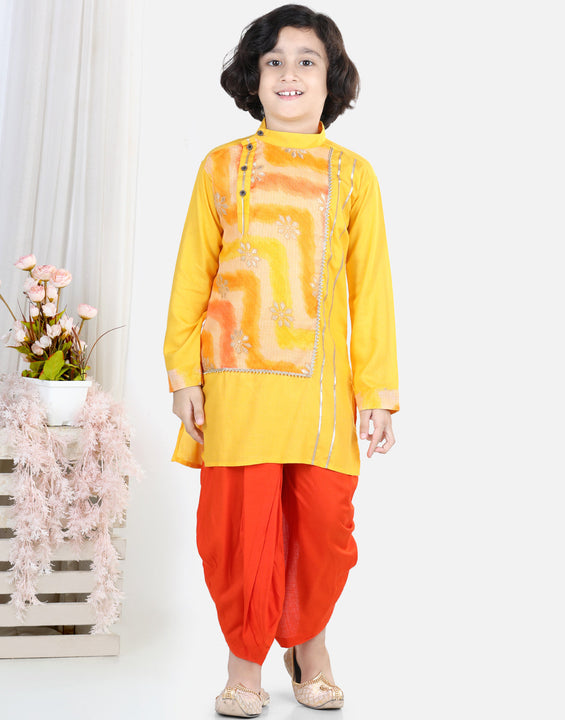 Yellow  Kota & Lace Work Kurta Dhoti