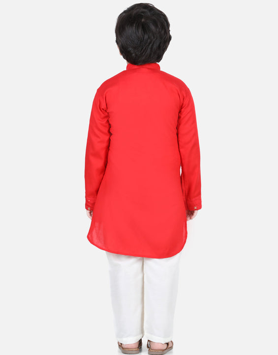 Red Sequin Embellished Curved Hem Kurta Set