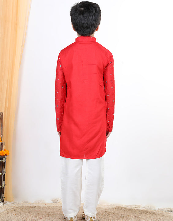 Red Work Detail Kurta Set