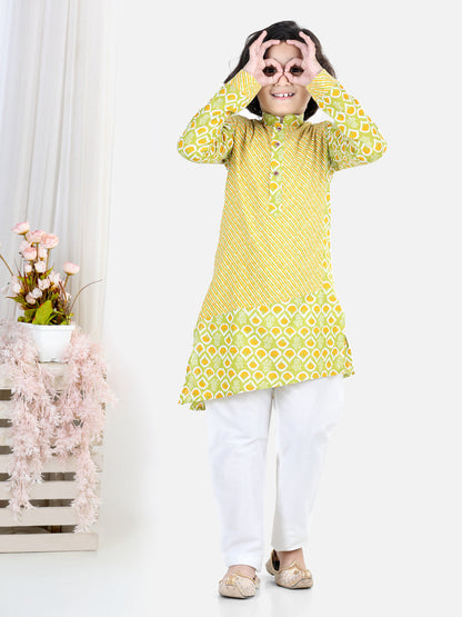 Yellow Leheriya Kurta Set